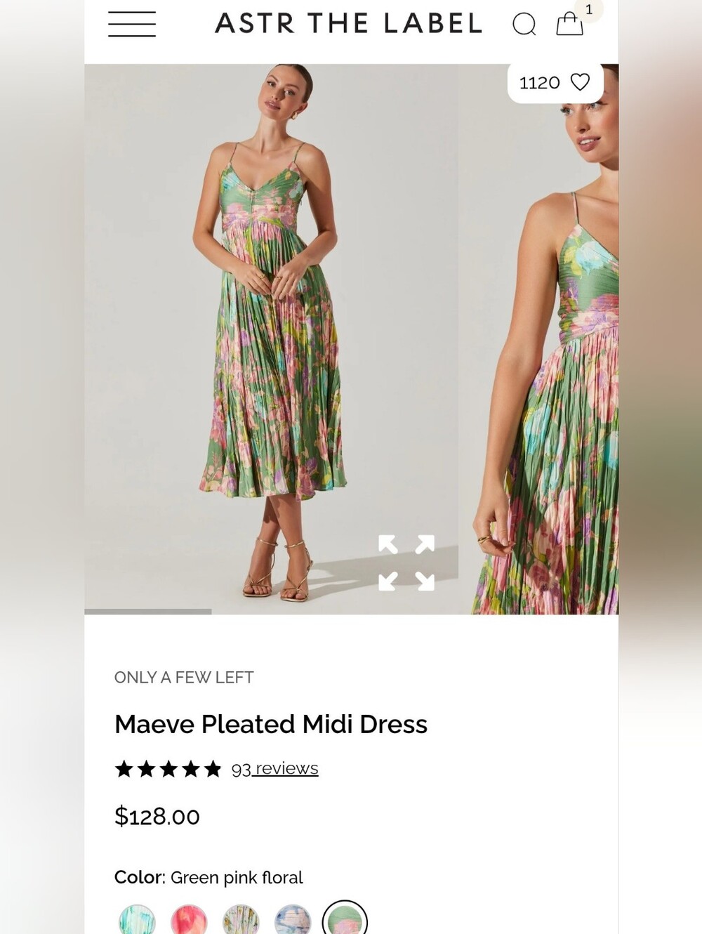 Astr The Label Maeve Floral Green Pleated Midi Dress - Medium